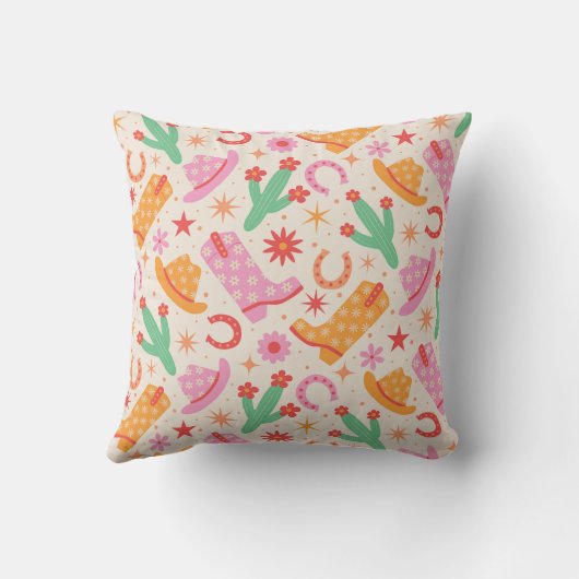 Groovy女性のカーボーイブーツとハットのパターンとサボテン クッション (裏面)