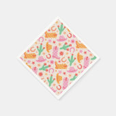 Groovy女性のカーボーイブーツとハットのパターンとサボテン スタンダードカクテルナプキン (角)