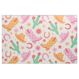 Groovy女性のカーボーイブーツとハットのパターンとサボテン ファブリック