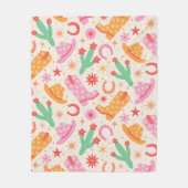 Groovy女性のカーボーイブーツとハットのパターンとサボテン フリースブランケット (正面)