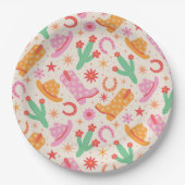 Groovy女性のカーボーイブーツとハットのパターンとサボテン ペーパープレート (正面)