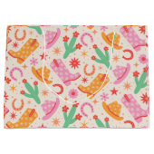 Groovy女性のカーボーイブーツとハットのパターンとサボテン ラージペーパーバッグ (正面)