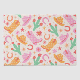 Groovy女性のカーボーイブーツとハットのパターンとサボテン 薄葉紙