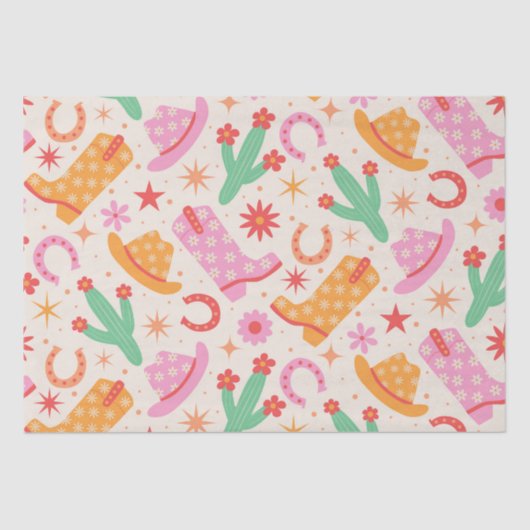 Groovy女性のカーボーイブーツとハットのパターンとサボテン 薄葉紙 (正面)