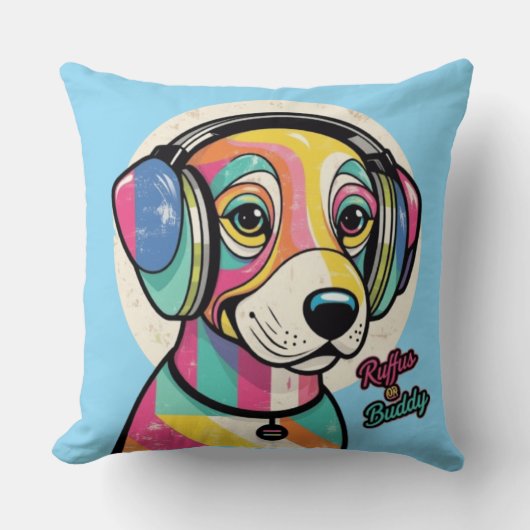 Groovy子犬:犬カラフル犬 クッション (正面)