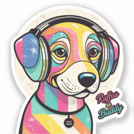 Groovy子犬:犬カラフル犬 シール (正面)