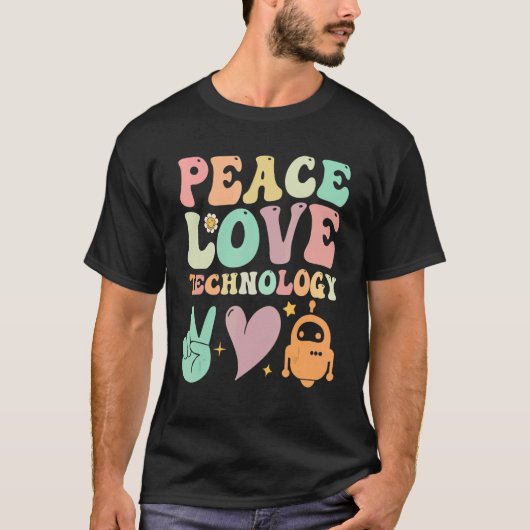 Groovy学校先生ピースラブテクノロジーロボ Tシャツ (正面)