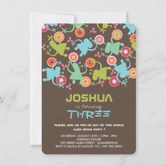 Groovy宇宙エイリアンキッズボーイバースデーパーティー招待状 招待状 (正面)
