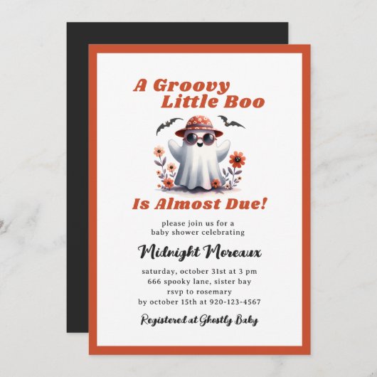 Groovy小さなブーほとんど赤ちゃんシャワー 招待状 (正面/裏面)