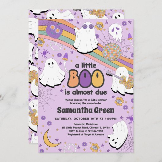 Groovy小さなブーブベビーシャワー 招待状 (正面/裏面)