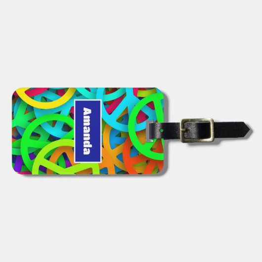 Groovy平和サイン虹のパターン ラゲッジタグ (正面横)