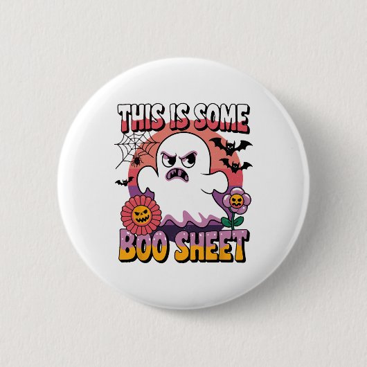 Groovy幽霊これはBooシートハおもしろいロウィー 缶バッジ (正面)