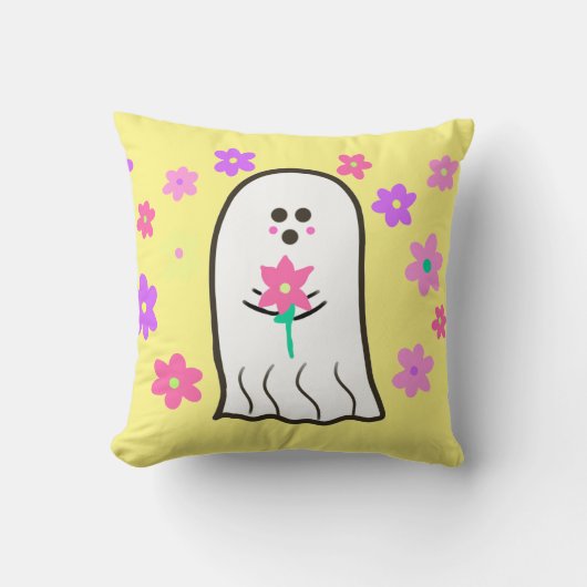 Groovy幽霊と花 クッション (正面)
