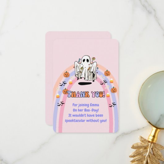 Groovy幽霊トリックまたはトリートハロウィーン誕生日 サンキューカード (正面/裏面インサイチュ)