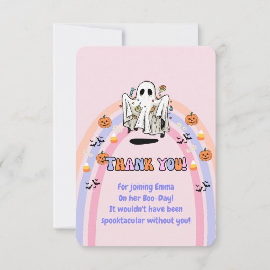 Groovy幽霊トリックまたはトリートハロウィーン誕生日 サンキューカード (正面)