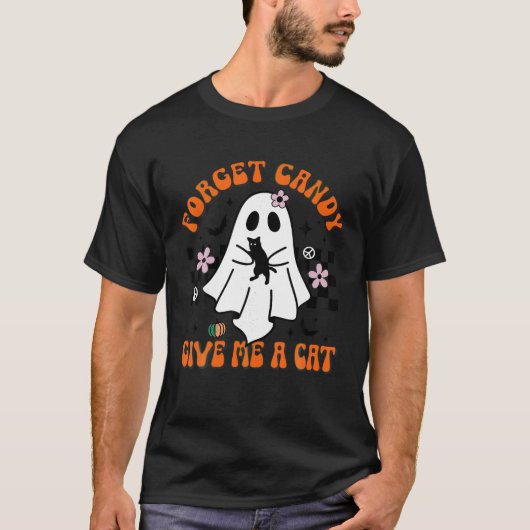 Groovy幽霊忘れ黒猫与えCandy Me A Cat Tシャツ (正面)