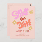 Groovy手描きレタリング日付の保存 ポストカード (正面/裏面)