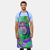 Groovy抽象芸術アクアとネイビーラバスワール エプロン (着用した状態)