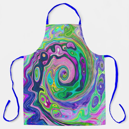 Groovy抽象芸術アクアとネイビーラバスワール エプロン (正面)