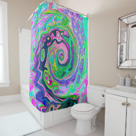 Groovy抽象芸術アクアとネイビーラバスワール シャワーカーテン