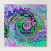 Groovy抽象芸術アクアとネイビーラバスワール ジグソーパズル (横)