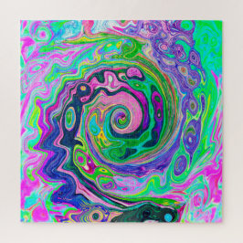 Groovy抽象芸術アクアとネイビーラバスワール ジグソーパズル