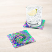 Groovy抽象芸術アクアとネイビーラバスワール スクエアペーパーコースター (インサイチュ)
