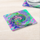Groovy抽象芸術アクアとネイビーラバスワール スクエアペーパーコースター (アングル)