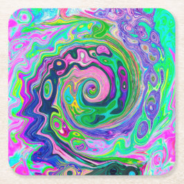 Groovy抽象芸術アクアとネイビーラバスワール スクエアペーパーコースター