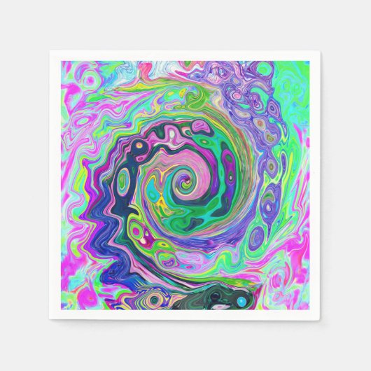 Groovy抽象芸術アクアとネイビーラバスワール スタンダードカクテルナプキン (正面)