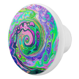 Groovy抽象芸術アクアとネイビーラバスワール セラミックノブ