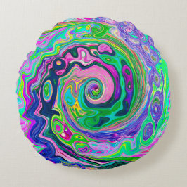 Groovy抽象芸術アクアとネイビーラバスワール ラウンドクッション