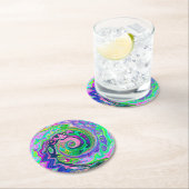 Groovy抽象芸術アクアとネイビーラバスワール ラウンドペーパーコースター (インサイチュ)