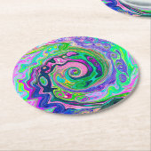 Groovy抽象芸術アクアとネイビーラバスワール ラウンドペーパーコースター (アングル)