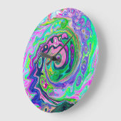 Groovy抽象芸術アクアとネイビーラバスワール ラージ壁時計 (傾斜)