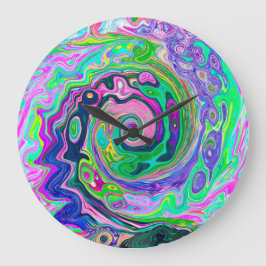 Groovy抽象芸術アクアとネイビーラバスワール ラージ壁時計