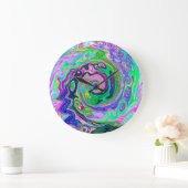 Groovy抽象芸術アクアとネイビーラバスワール ラージ壁時計 (ホーム)