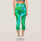 Groovy抽象芸術ターコイズ液体スワール絵画ズ カプリレギンス (裏面)