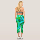 Groovy抽象芸術ターコイズ液体スワール絵画ズ カプリレギンス (裏面)