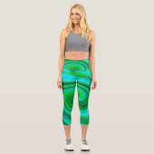 Groovy抽象芸術ターコイズ液体スワール絵画ズ カプリレギンス (正面)