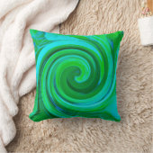Groovy抽象芸術ターコイズ液体スワール絵画ズ クッション (ブランケット)