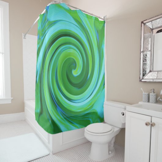 Groovy抽象芸術ターコイズ液体スワール絵画ズ シャワーカーテン (インサイチュ)