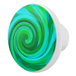 Groovy抽象芸術ターコイズ液体スワール絵画ズ セラミックノブ