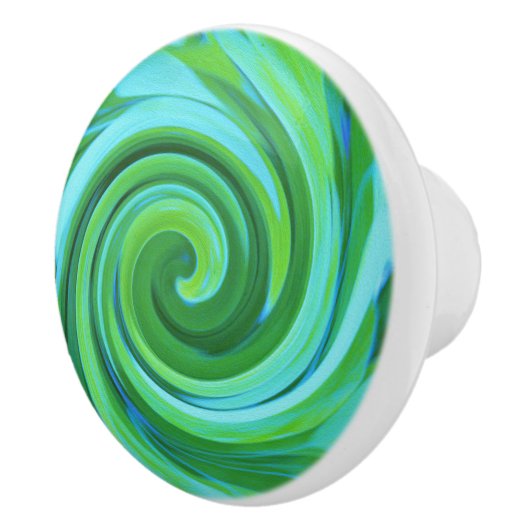 Groovy抽象芸術ターコイズ液体スワール絵画ズ セラミックノブ (右)