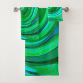 Groovy抽象芸術ターコイズ液体スワール絵画ズ バスタオルセット