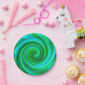 Groovy抽象芸術ターコイズ液体スワール絵画ズ ペーパープレート (パーティー)