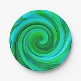 Groovy抽象芸術ターコイズ液体スワール絵画ズ ペーパープレート