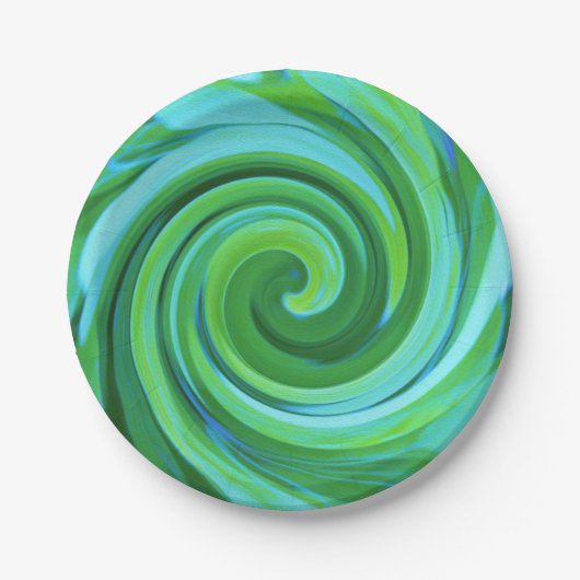 Groovy抽象芸術ターコイズ液体スワール絵画ズ ペーパープレート (正面)