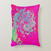 Groovy抽象芸術ティール（緑がかった色）ブルーとレッドスワール アクセントクッション (正面(垂直))