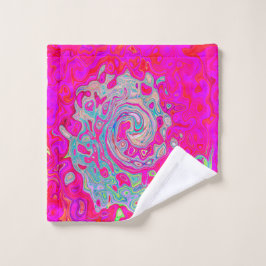 Groovy抽象芸術ティール（緑がかった色）ブルーとレッドスワール ウォッシュタオル